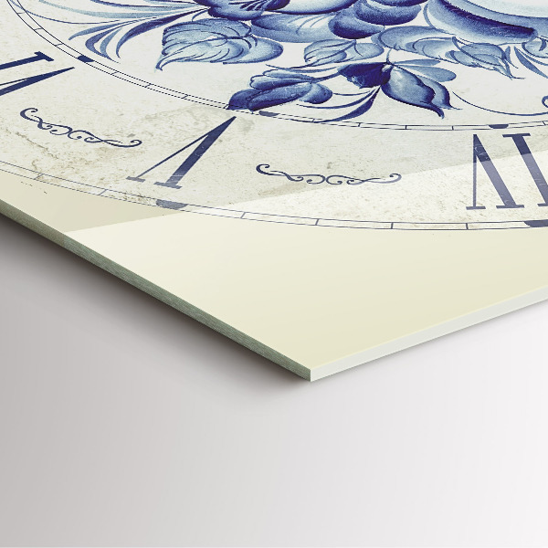 Horloge murale carrée élégant Fleurs bleues