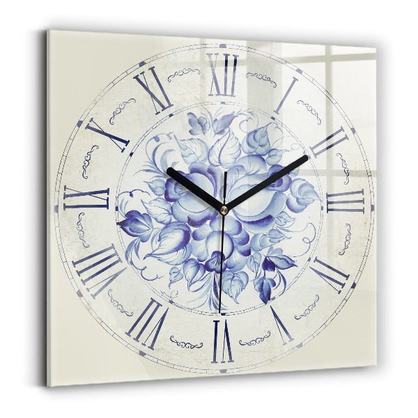 Horloge murale carrée élégant Fleurs bleues