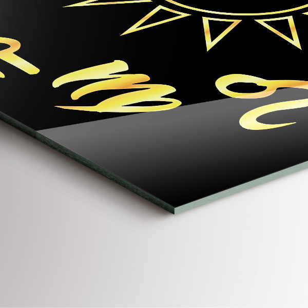 Horloge murale carrée élégant Signes astrologiques dorés sur fond noir.