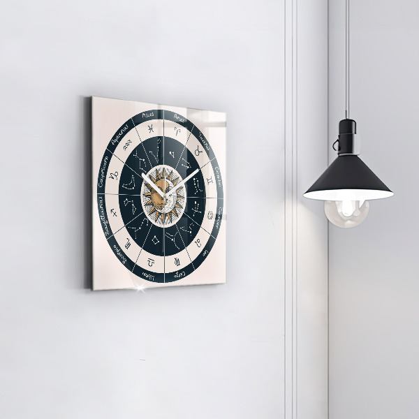 Horloge murale carrée élégant Constellations du zodiaque sur fond bleu