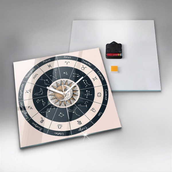 Horloge murale carrée élégant Constellations du zodiaque sur fond bleu