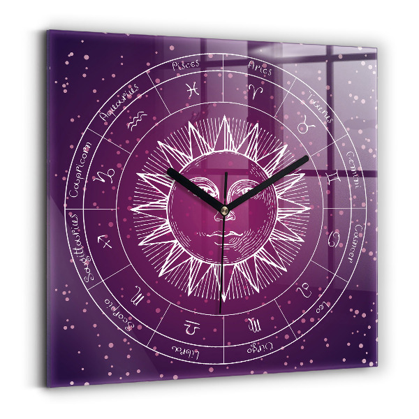 Horloge murale carrée élégant Constellations du zodiaque sur fond violet