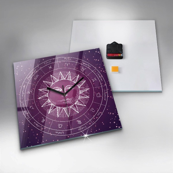 Horloge murale carrée élégant Constellations du zodiaque sur fond violet