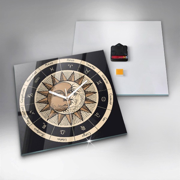 Horloge murale carrée élégant Le Soleil et les Zodiaques
