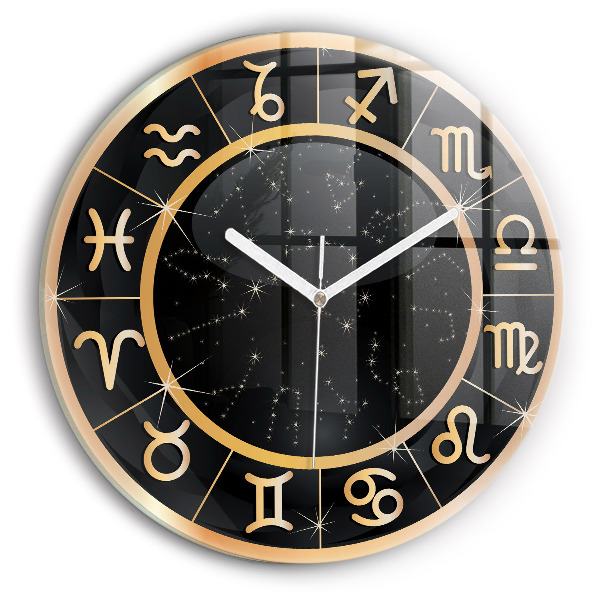 Horloge ronde murale Signes du zodiaque noirs