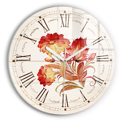 Horloge ronde murale Fleurs rouges