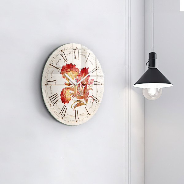 Horloge ronde murale Fleurs rouges