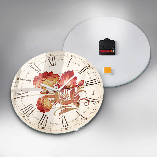 Horloge ronde murale Fleurs rouges