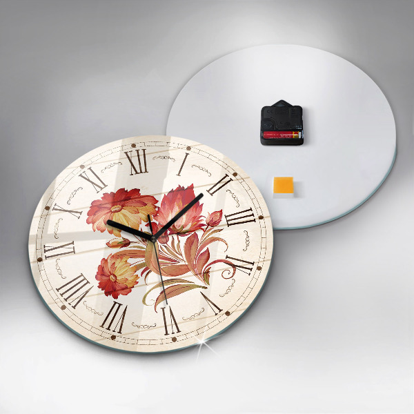 Horloge ronde murale Fleurs rouges