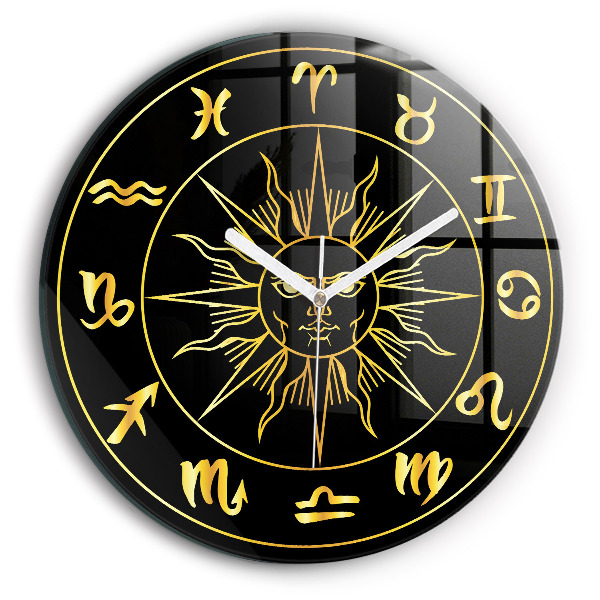 Horloge ronde murale Signes du zodiaque dorés