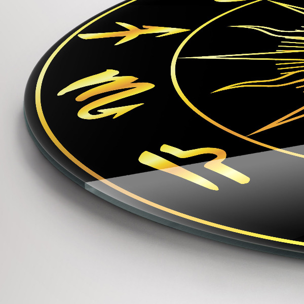 Horloge ronde murale Signes du zodiaque dorés