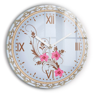Horloge ronde murale Fleurs roses
