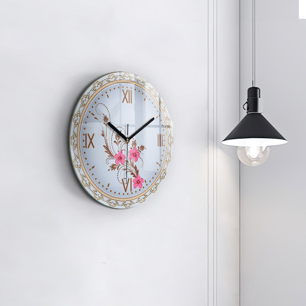 Horloge ronde murale Fleurs roses