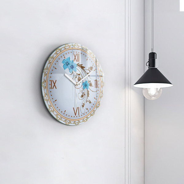 Horloge ronde murale Fleurs bleues