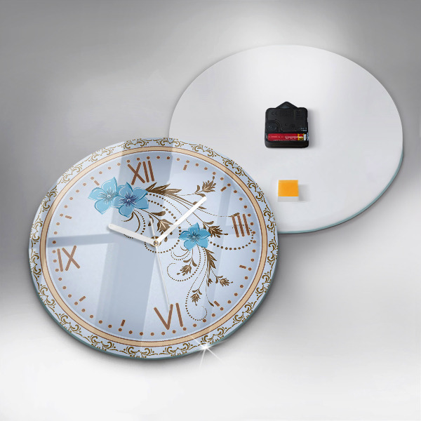 Horloge ronde murale Fleurs bleues