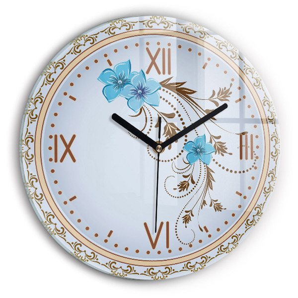 Horloge ronde murale Fleurs bleues