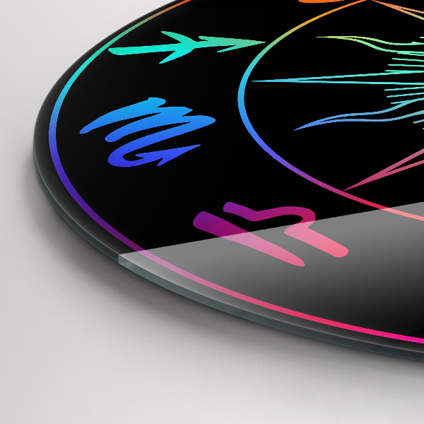 Horloge ronde murale Les signes du zodiaque arc-en-ciel et le soleil