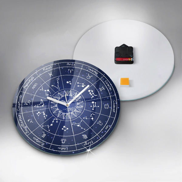 Horloge ronde murale Constellations du zodiaque sur fond de ciel bleu
