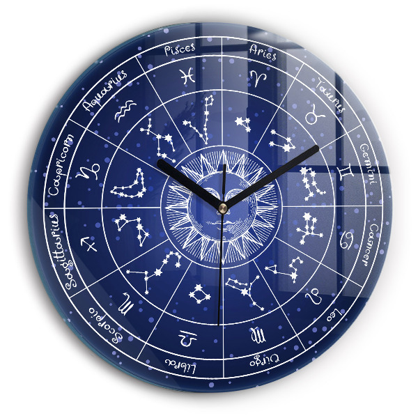 Horloge ronde murale Constellations du zodiaque sur fond de ciel bleu