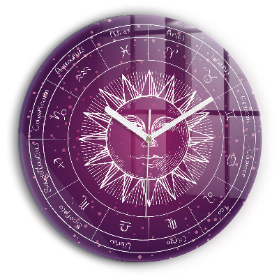 Horloge ronde murale Constellations du zodiaque sur fond violet