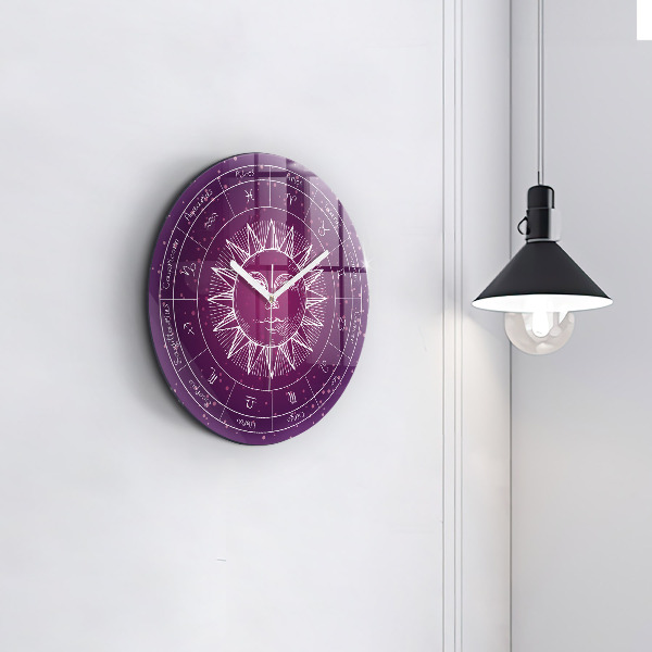Horloge ronde murale Constellations du zodiaque sur fond violet