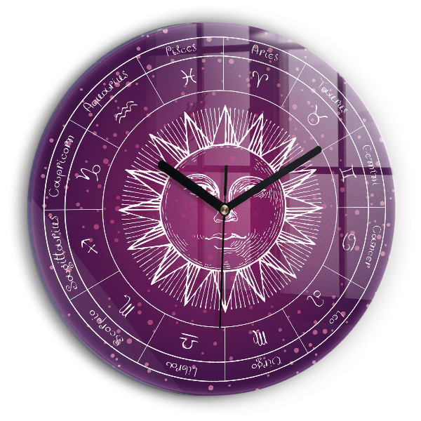 Horloge ronde murale Constellations du zodiaque sur fond violet