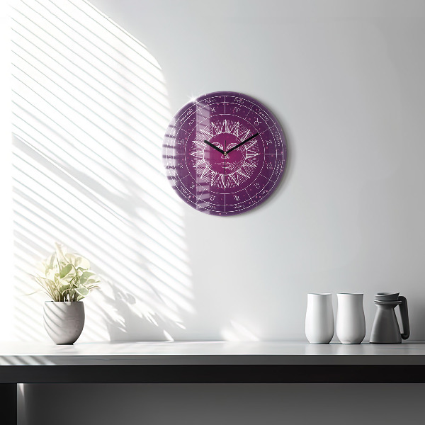 Horloge ronde murale Constellations du zodiaque sur fond violet