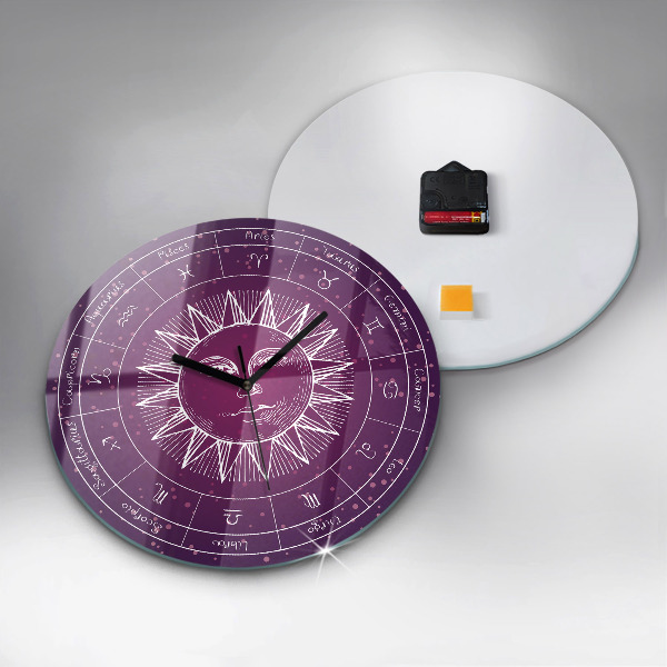 Horloge ronde murale Constellations du zodiaque sur fond violet