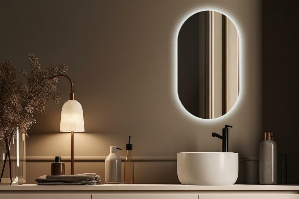 Un grand miroir bien éclairé pour embellir votre salle de bain